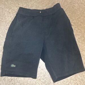 Lacoste Black Athletic Cotton-Blend Shorts with Green Croc Logo